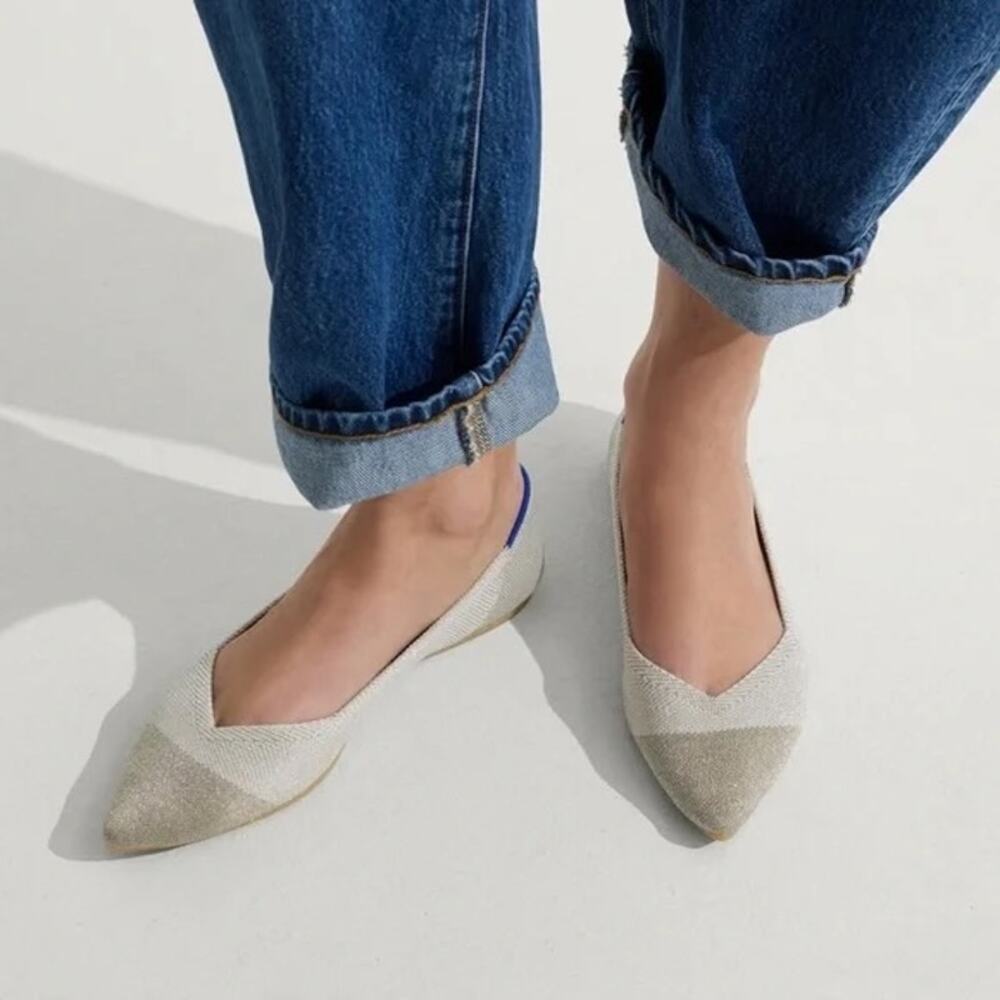 Rothy's Rothys The Point Diamond Metallic Flats Beige Gold Women's 9.5 Comfort